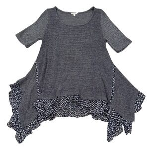 EASEL Womens Asymetrical Knit Top Small Boho Cottagecore Lagenlook Ruffle